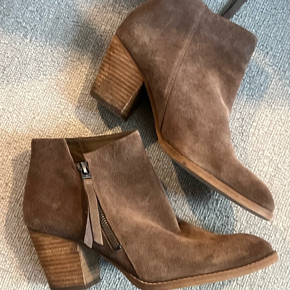 SAM EDELMAN Women's Brown Suede Ankle Boots with Block Heel